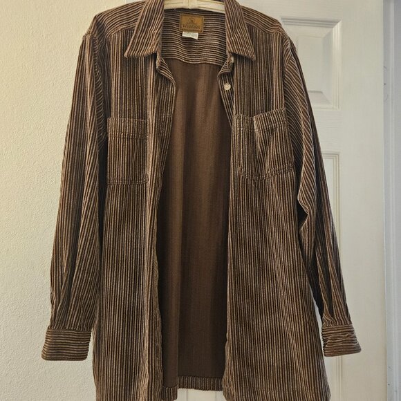 St john Cowgirl oversized Trendy brown Button Down Corduroy shacket shirt XL - Picture 2 of 9
